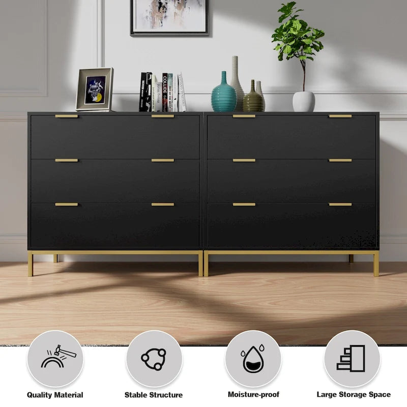 31.5-Inch Wide 3-Drawer Black Dresser, Modern Wood Chest