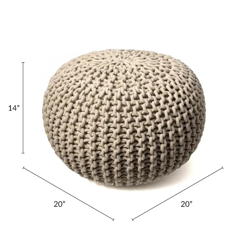 Hand-Knitted Solid Cotton Ottoman Pouf