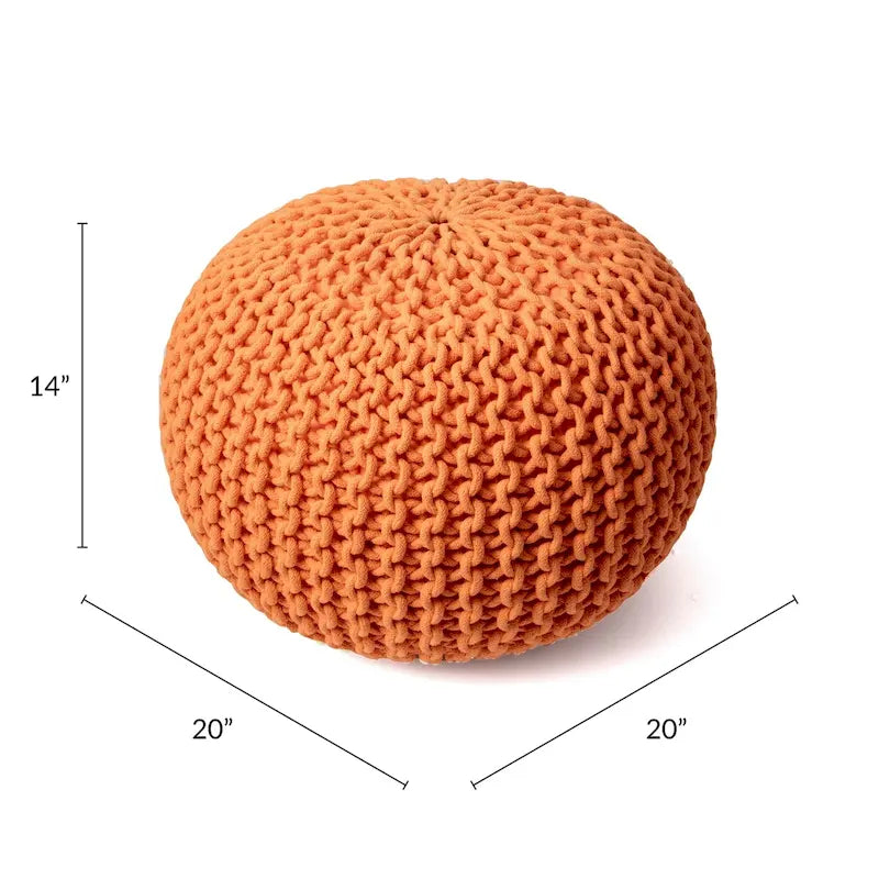 Hand-Knitted Solid Cotton Ottoman Pouf