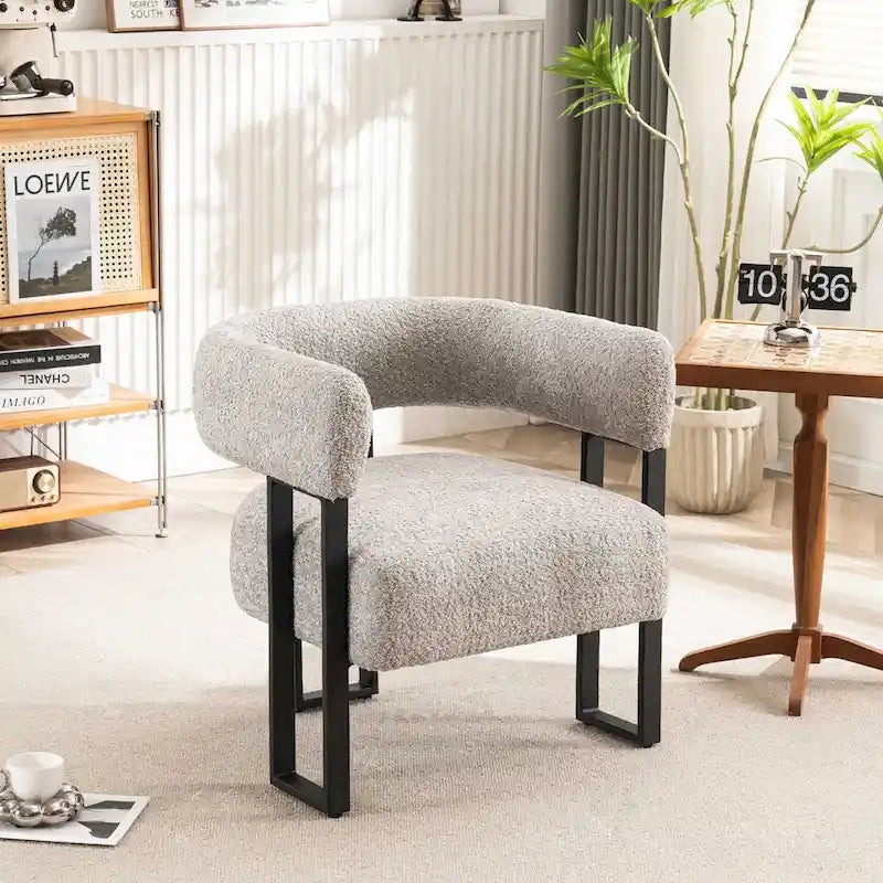 Modern Teddy Velvet Boucle Accent Chair, Padded Single Armchair