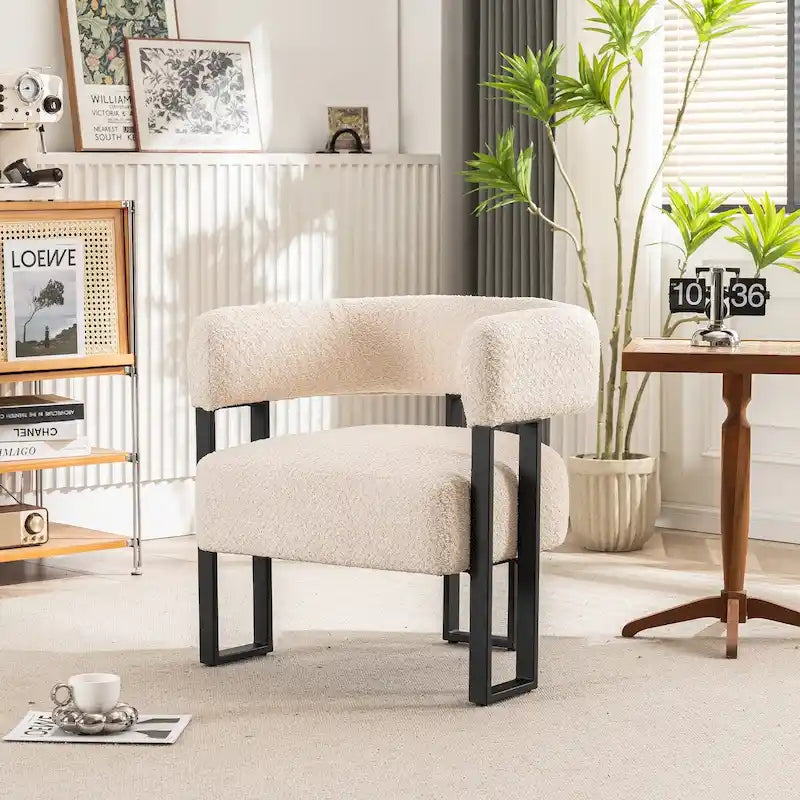 Modern Teddy Velvet Boucle Accent Chair, Padded Single Armchair