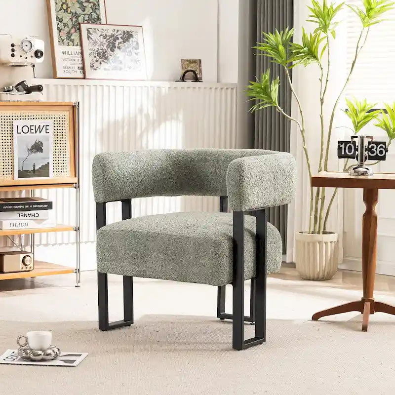 Modern Teddy Velvet Boucle Accent Chair, Padded Single Armchair
