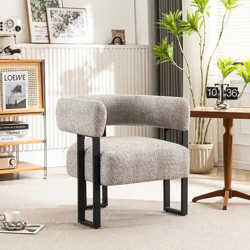 Modern Teddy Velvet Boucle Accent Chair, Padded Single Armchair