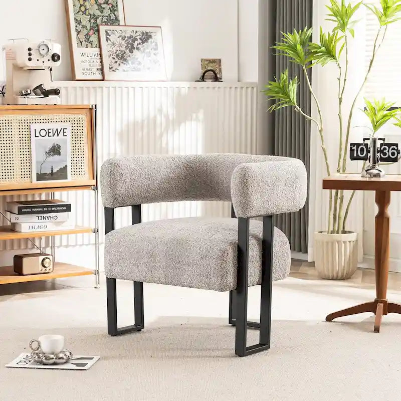 Modern Teddy Velvet Boucle Accent Chair, Padded Single Armchair