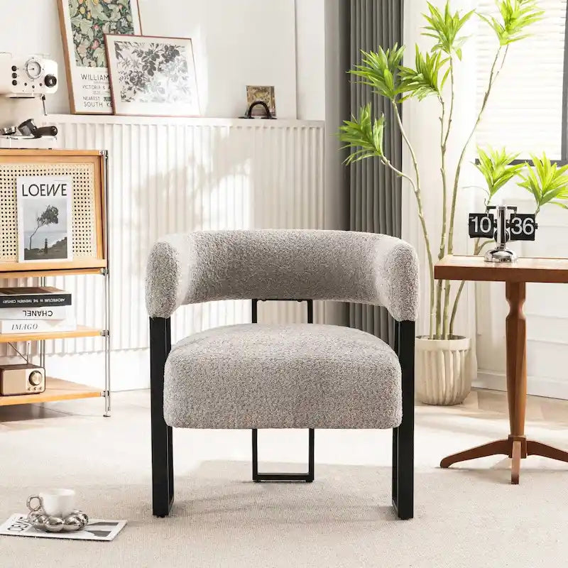 Modern Teddy Velvet Boucle Accent Chair, Padded Single Armchair