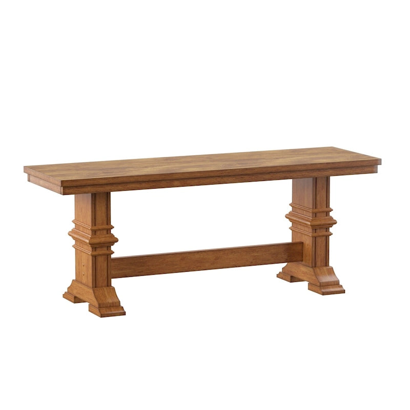 Two-Tone Trestle Leg Wood Dining Bench, Distressed Oak Finish