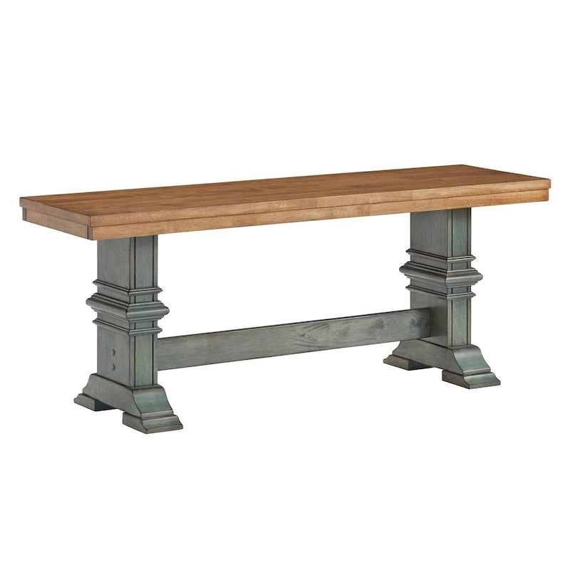 Panca da pranzo in legno con gambe a cavalletto bicolore, finitura rovere effetto vissuto