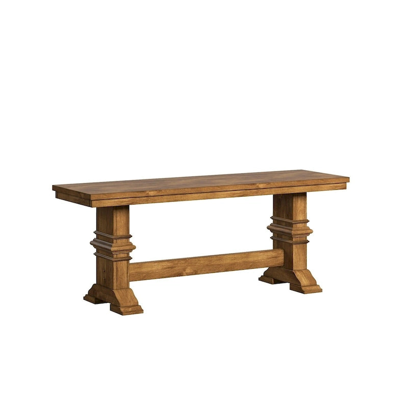 Two-Tone Trestle Leg Wood Dining Bench, Distressed Oak Finish