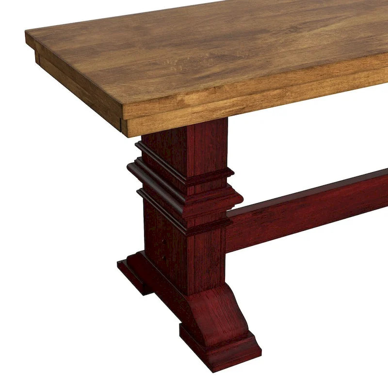 Two-Tone Trestle Leg Wood Dining Bench, Distressed Oak Finish