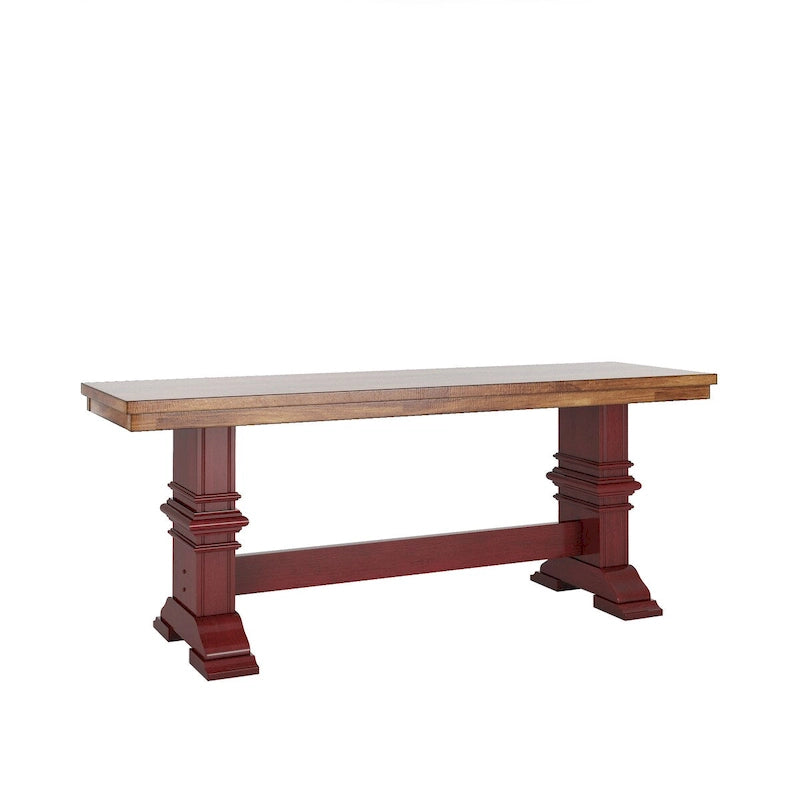 Two-Tone Trestle Leg Wood Dining Bench, Distressed Oak Finish