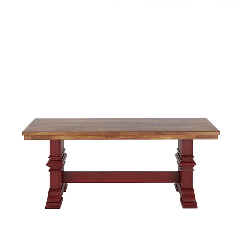 Two-Tone Trestle Leg Wood Dining Bench, Distressed Oak Finish