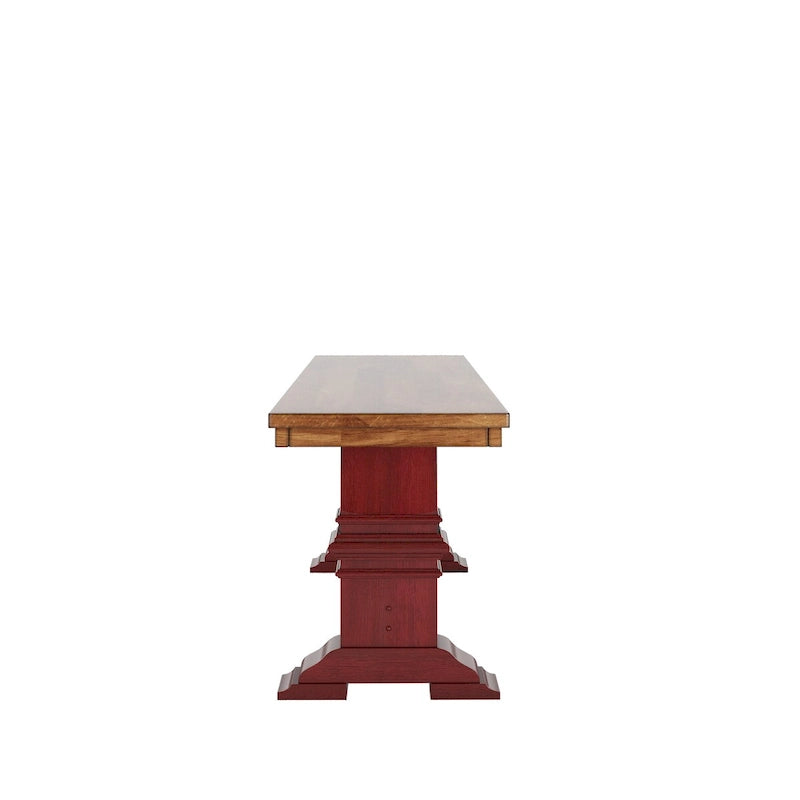 Two-Tone Trestle Leg Wood Dining Bench, Distressed Oak Finish