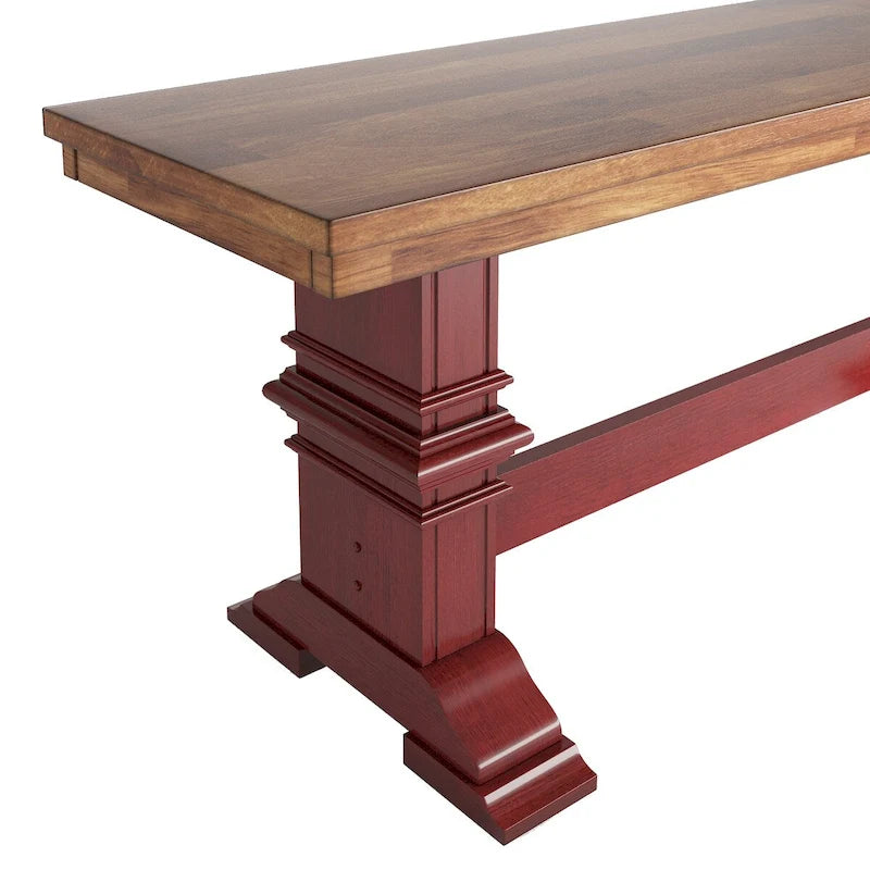 Two-Tone Trestle Leg Wood Dining Bench, Distressed Oak Finish