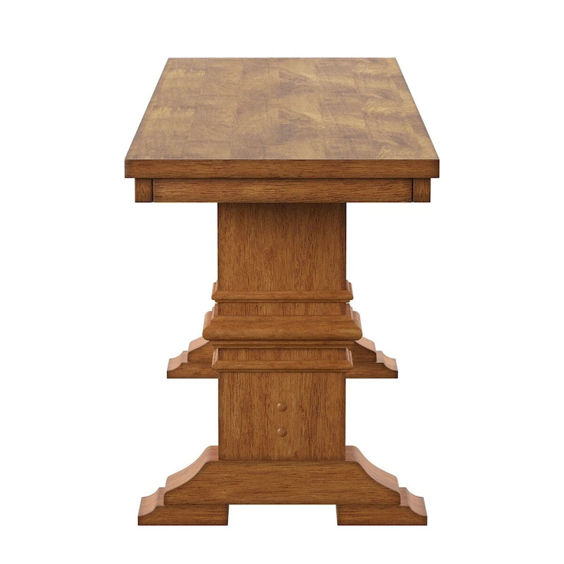 Two-Tone Trestle Leg Wood Dining Bench, Distressed Oak Finish