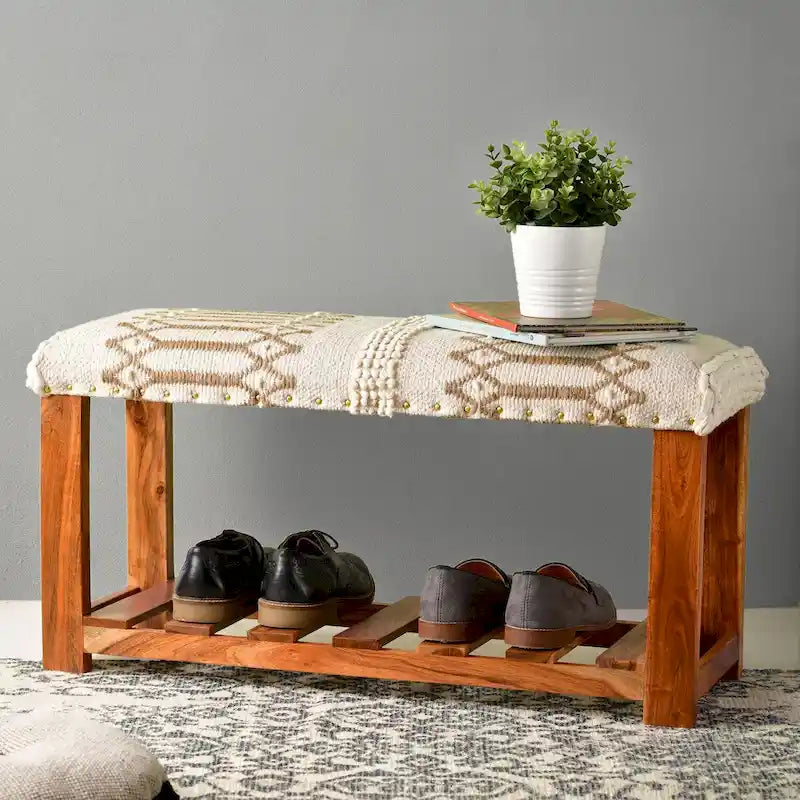 Upholstered Entryway Storage Bench with 1 Shelf
