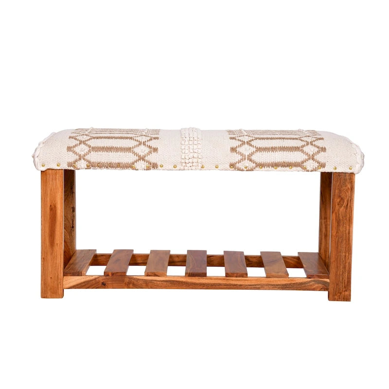 Upholstered Entryway Storage Bench with 1 Shelf
