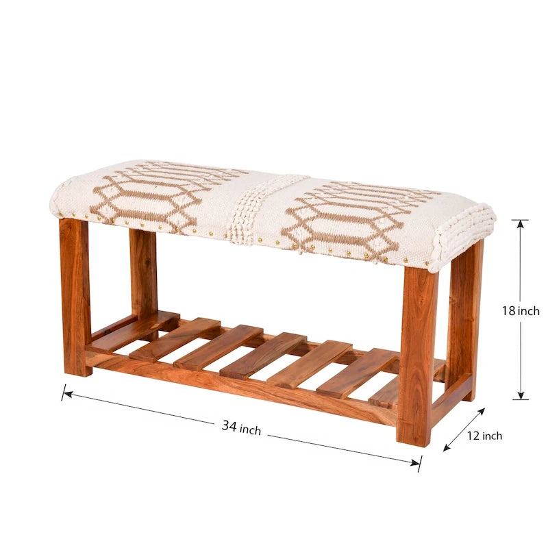 Upholstered Entryway Storage Bench with 1 Shelf