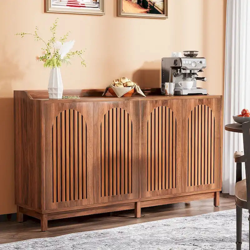 57-inch Farmhouse Sideboard Buffet Cabinet with Shutter Doors, Adjustable Shelf
