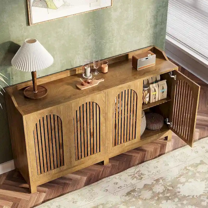 57-inch Farmhouse Sideboard Buffet Cabinet with Shutter Doors, Adjustable Shelf