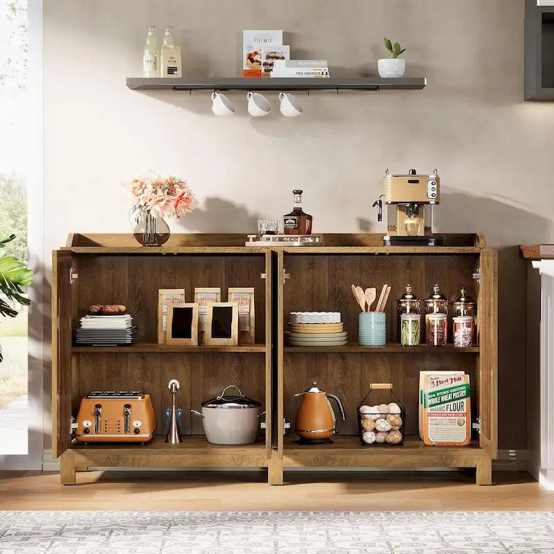 57-inch Farmhouse Sideboard Buffet Cabinet with Shutter Doors, Adjustable Shelf