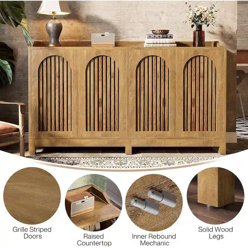 57-inch Farmhouse Sideboard Buffet Cabinet with Shutter Doors, Adjustable Shelf