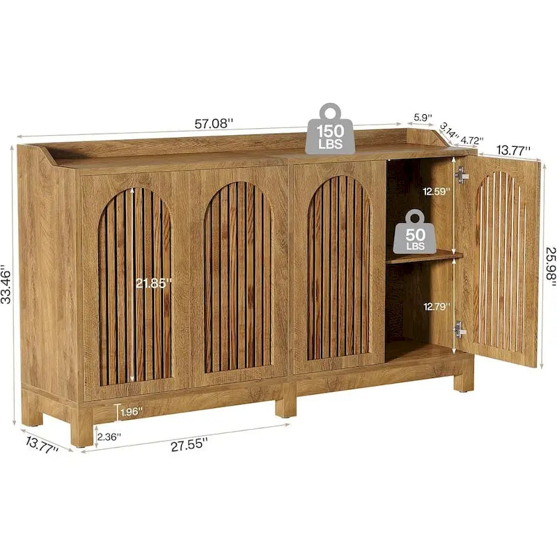 57-inch Farmhouse Sideboard Buffet Cabinet with Shutter Doors, Adjustable Shelf