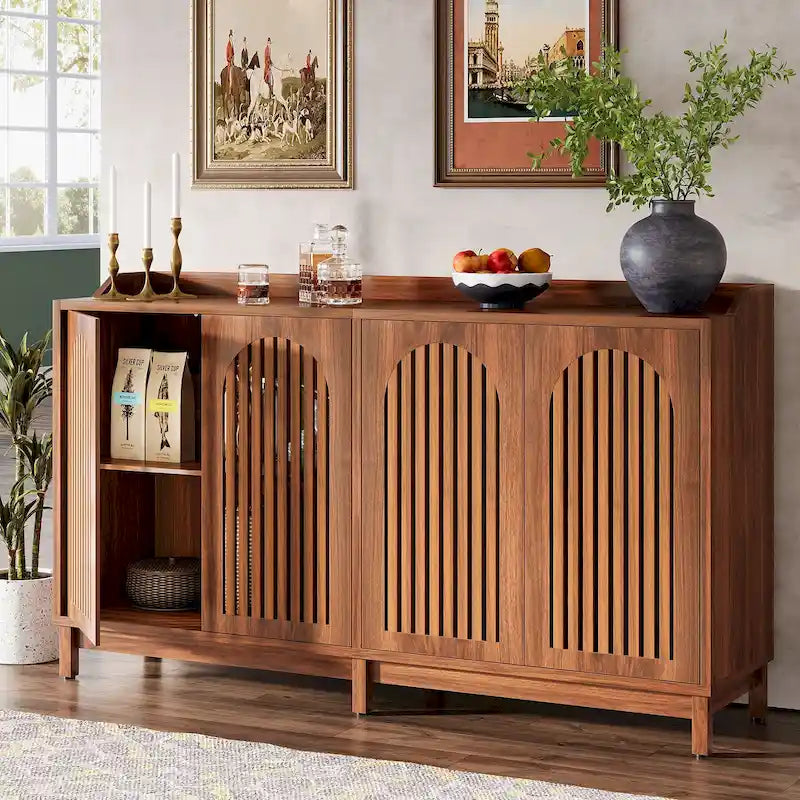 57-inch Farmhouse Sideboard Buffet Cabinet with Shutter Doors, Adjustable Shelf