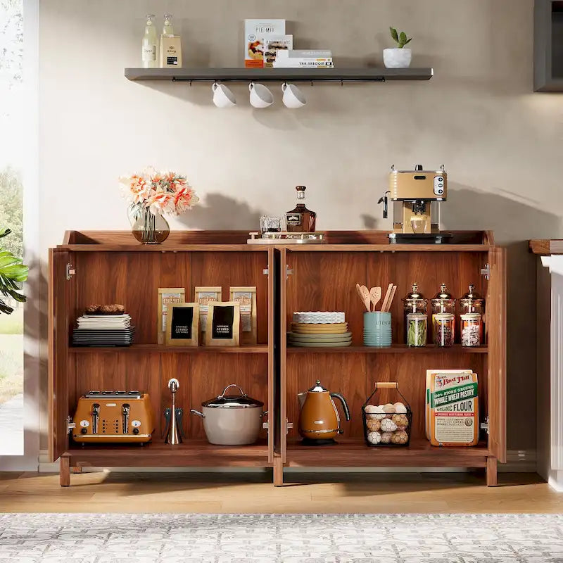 57-inch Farmhouse Sideboard Buffet Cabinet with Shutter Doors, Adjustable Shelf