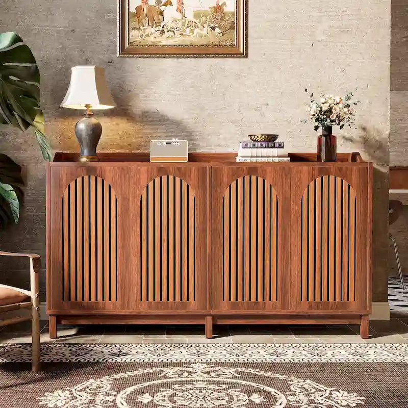 57-inch Farmhouse Sideboard Buffet Cabinet with Shutter Doors, Adjustable Shelf