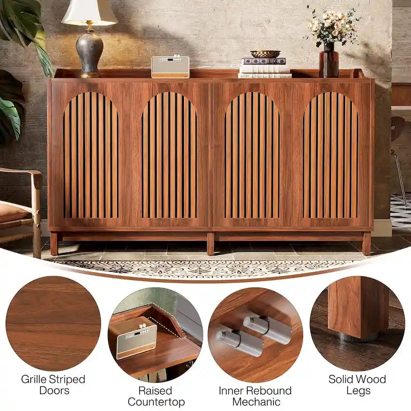 57-inch Farmhouse Sideboard Buffet Cabinet with Shutter Doors, Adjustable Shelf