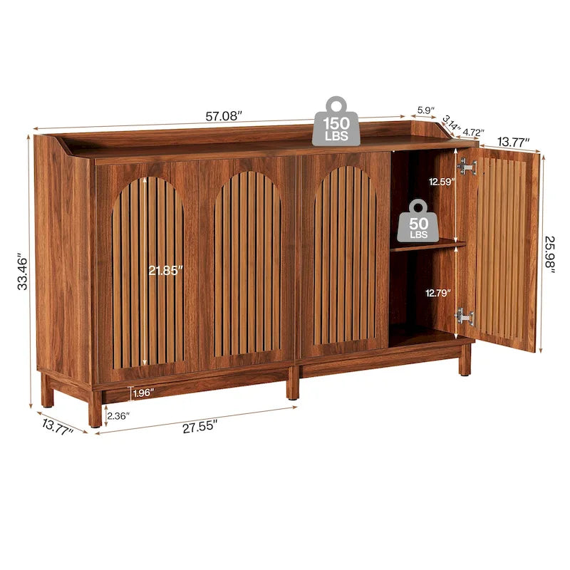 57-inch Farmhouse Sideboard Buffet Cabinet with Shutter Doors, Adjustable Shelf