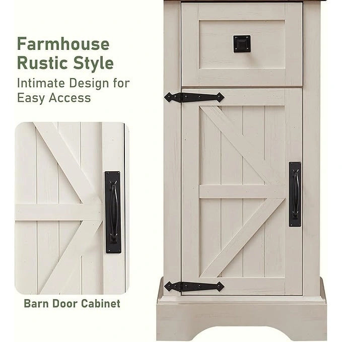 Farmhouse Tall Linen Tower Bathroom Storage Cabinet with Barn Door