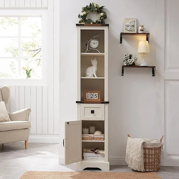 Farmhouse Tall Linen Tower Bathroom Storage Cabinet with Barn Door