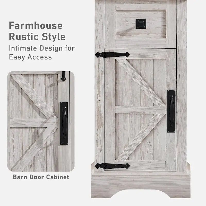 Farmhouse Tall Linen Tower Bathroom Storage Cabinet with Barn Door