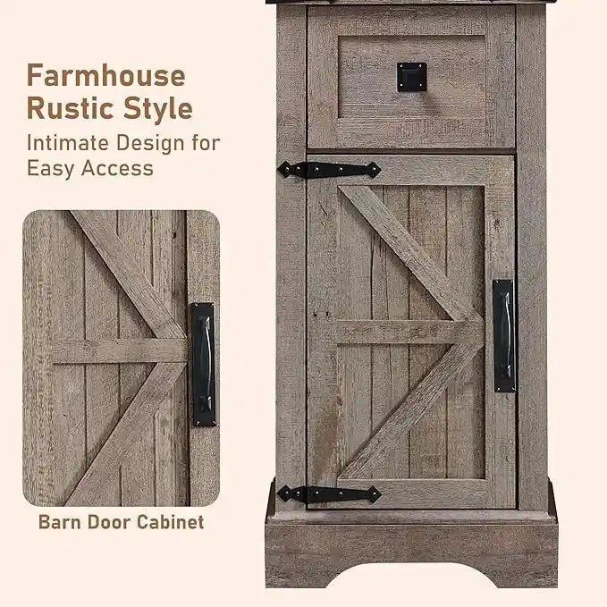 Farmhouse Tall Linen Tower Bathroom Storage Cabinet with Barn Door
