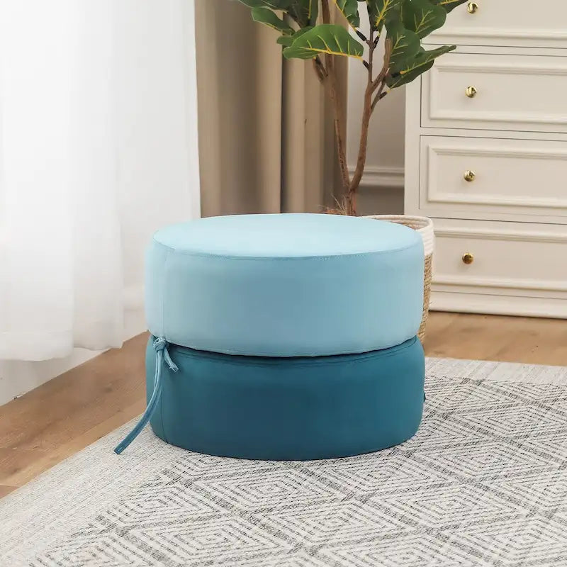 Round Upholstered Velvet Pouf Footrest Ottoman, Double Layer