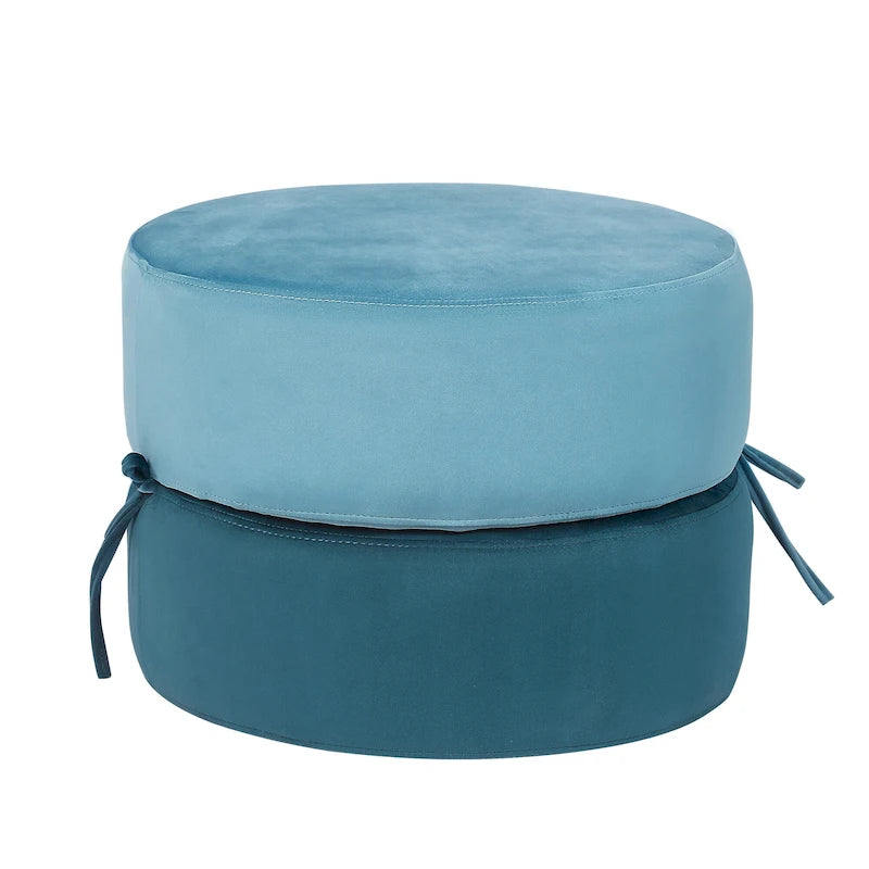 Round Upholstered Velvet Pouf Footrest Ottoman, Double Layer
