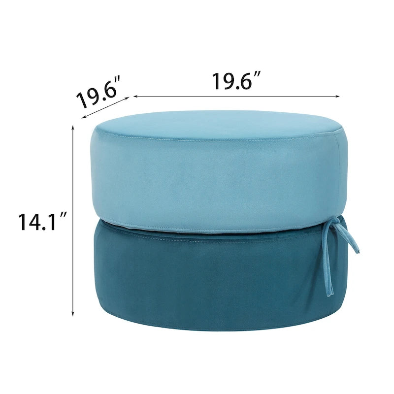 Round Upholstered Velvet Pouf Footrest Ottoman, Double Layer