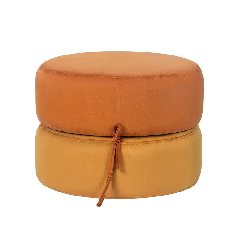 Round Upholstered Velvet Pouf Footrest Ottoman, Double Layer