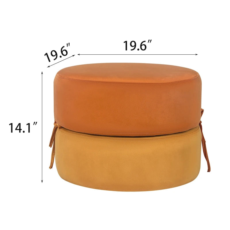 Round Upholstered Velvet Pouf Footrest Ottoman, Double Layer