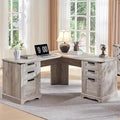60-Inch Farmhouse L-Shaped Executive Wood Corner Desk
