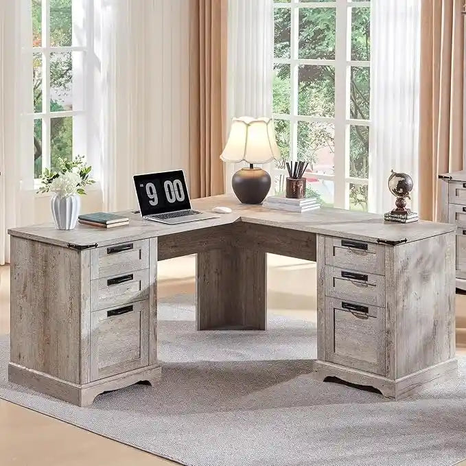 60-Inch Farmhouse L-Shaped Executive Wood Corner Desk