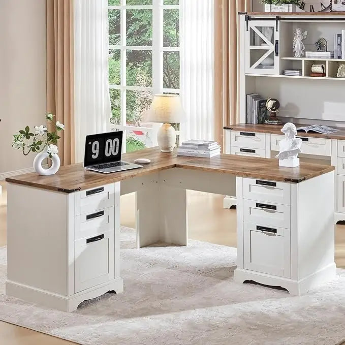 60-Inch Farmhouse L-Shaped Executive Wood Corner Desk