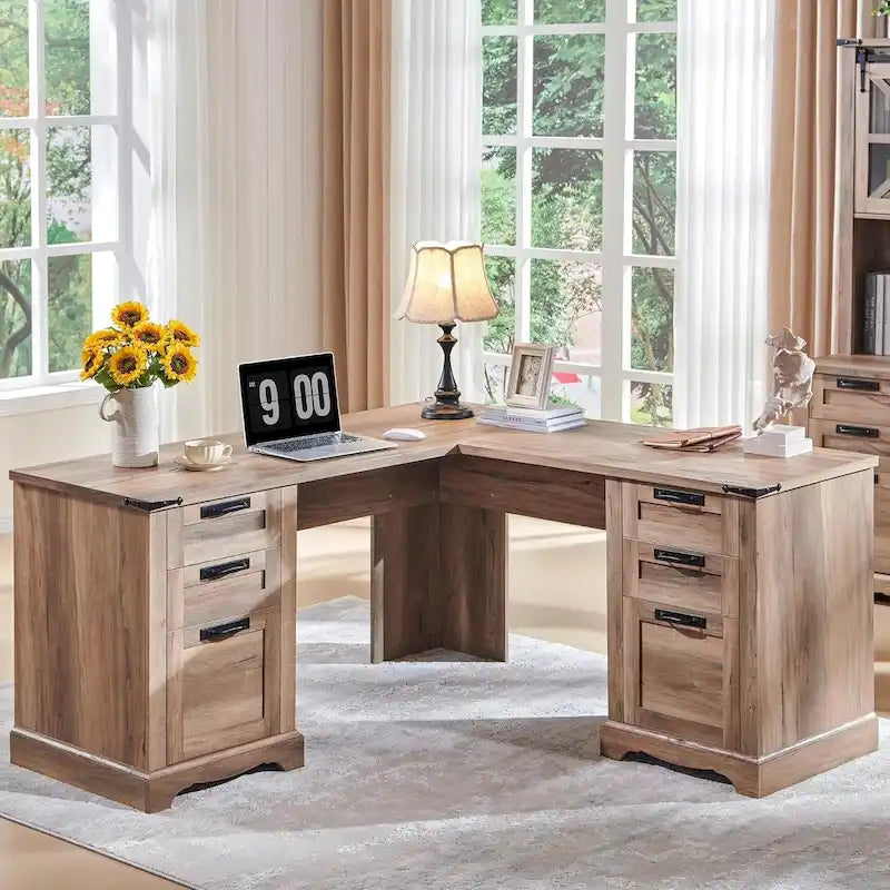 60-Inch Farmhouse L-Shaped Executive Wood Corner Desk