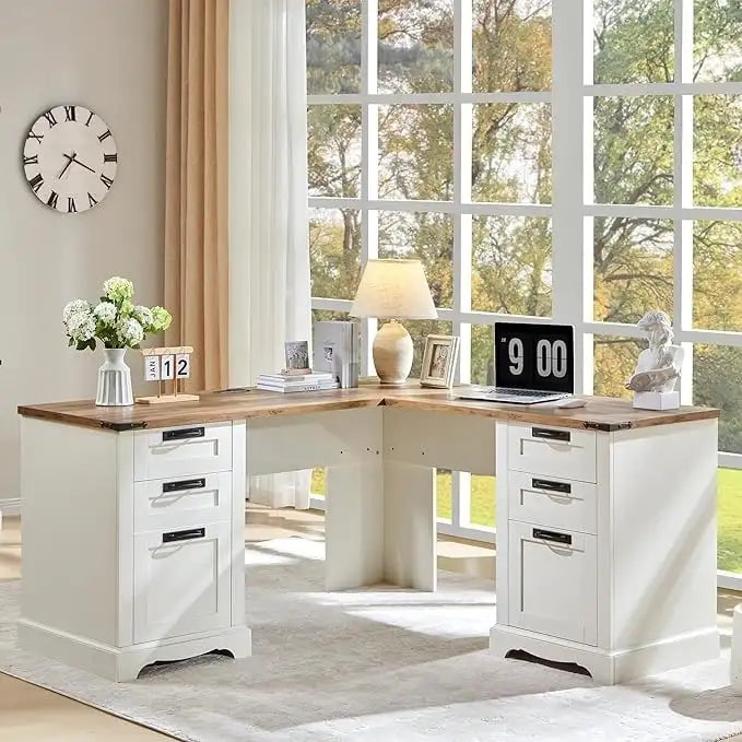 60-Inch Farmhouse L-Shaped Executive Wood Corner Desk