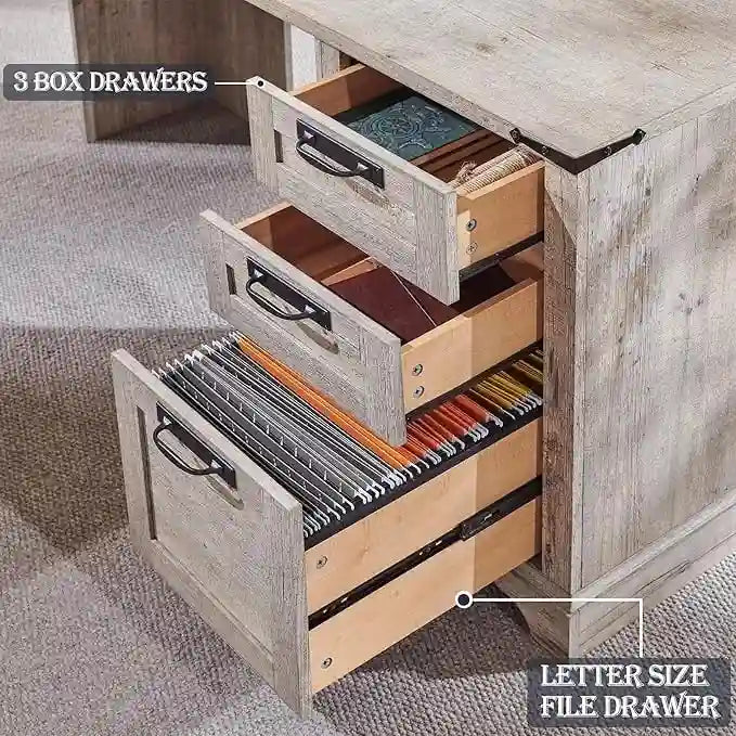 60-Inch Farmhouse L-Shaped Executive Wood Corner Desk