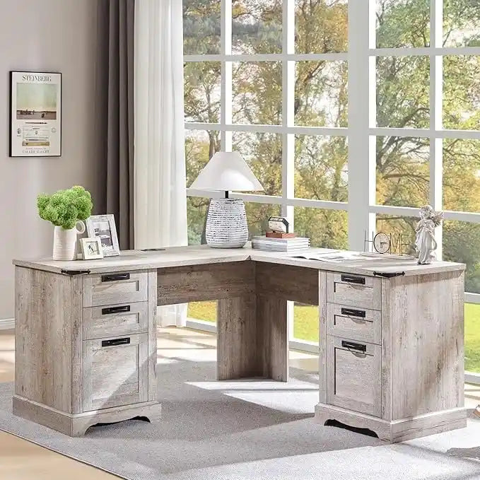 60-Inch Farmhouse L-Shaped Executive Wood Corner Desk