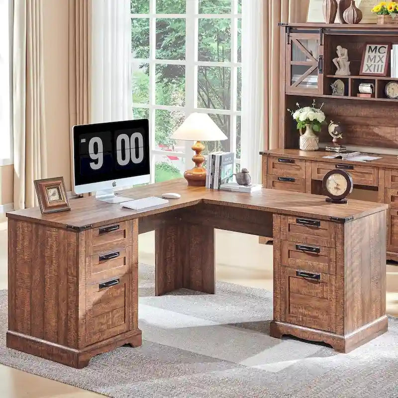 60-Inch Farmhouse L-Shaped Executive Wood Corner Desk