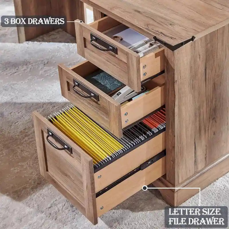 60-Inch Farmhouse L-Shaped Executive Wood Corner Desk
