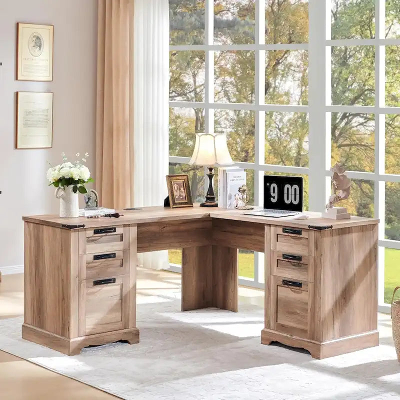 60-Inch Farmhouse L-Shaped Executive Wood Corner Desk